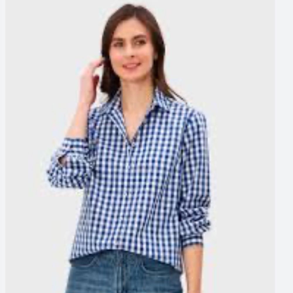 D&CO Blue Checkered Stretch Women's Top Size US S